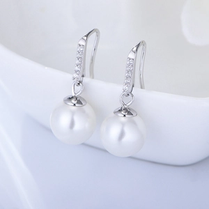 Elegant 925 silver pearl drop earrings with sparkling pavé cubic zirconia accents