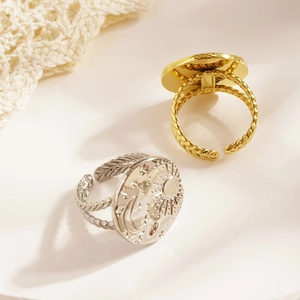 Adjustable sun and moon celestial rings with twisted band in gold and silver finish