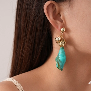 Irregular acrylic conch drop earrings with gold ball studs for women beach vacation