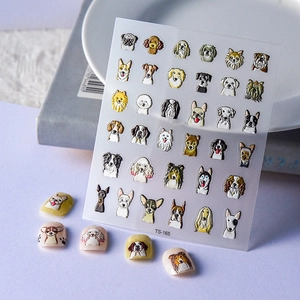 5D embossed puppy nail art stickers with realistic dog breeds like Corgi and Husky
