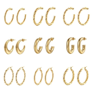 Western Stainless Steel Twisted Hoop Earrings For Women C-Shaped Gold Silver Plated Geometric Spiral Fashion Jewelry