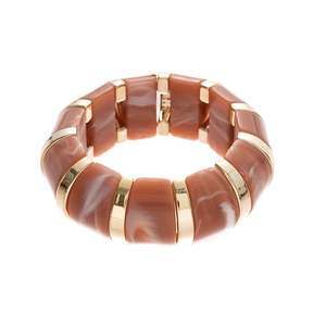 Chic acrylic geometric bangle with brown marble texture and polished gold metal accents
