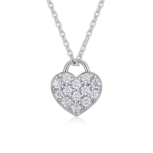 Elegant 925 sterling silver heart locket necklace with sparkling pave-set zircons on white