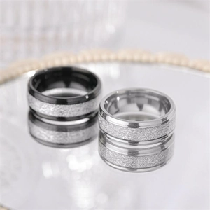Titanium steel ring with frosted rime texture and polished edges for men and women