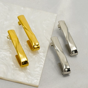 Twisted rectangular gold and silver stainless steel earrings for women in modern style