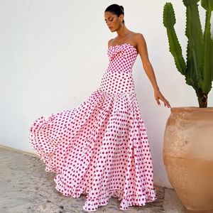 Women Bandeau Swimwear Heart Polka Dot Print One Piece Bikini With Ruffle Skirt Shorts Resort Vacation Nylon Polyester