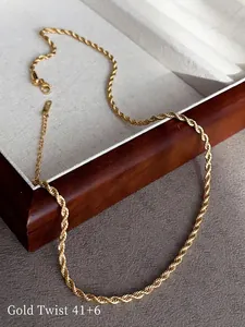 Detail view of 18k gold plated rope chain necklace with adjustable lobster clasp closure