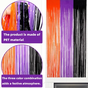 Orange purple and black fringe curtain backdrop for Halloween party decoration made of PET