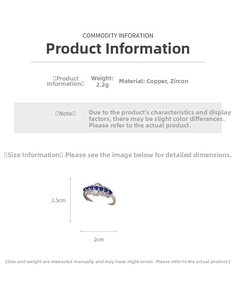 Détails de la bague en argent avec zircons bleus et spécifications de taille