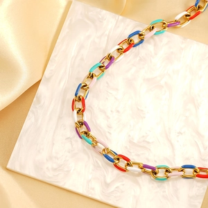 Collier Chaîne Gourmette En Émail Coloré Pour Femmes En Acier Inoxydable 304 Plaqué Or 18K Bijoux Tendance