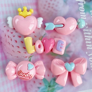 Pink Resin Charms Heart Bow Shape DIY Craft Accessories For Hairclips Phone Case Decoration Sweet Macaron Style