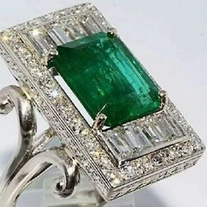 Anello Retrò Taglio Smeraldo Zirconia Verde Motivo Traforato Gioielli In Rame Per Donna Stile Palazzo Vintage