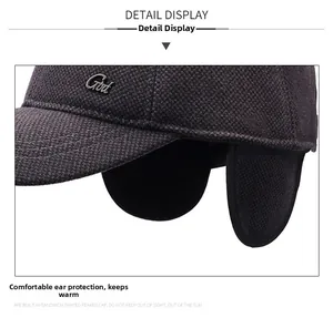 Close-up of winter warm baseball cap with thick fleece lining and ear flaps