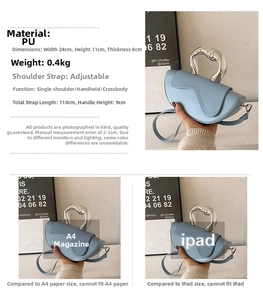 Spécifications de taille du sac à main bleu clair en PU avec poignée argentée