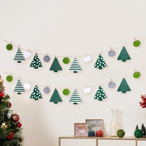 Weihnachtsfilz Banner Wimpelkette Mit Grün Weiß Grau Bäumen Und Kreisen Girlanden Für Feiertage Party Dekoration Mit Holzklammern