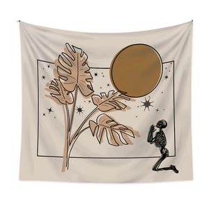 Bohemian tapestry with monstera leaves and skeleton design for stylish room decor