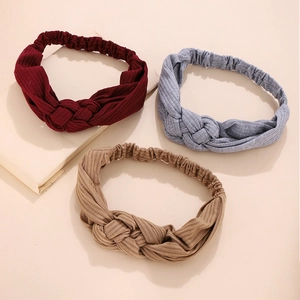 Ribbed Knit Twisted Headband Elastic Wide Cross Knot Hair Band Fashion Korean Style Headwrap For Women