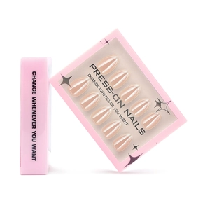 Press-On Nails French White Tip Almond Shape Glossy Nude Pink Coated Artificial Fake Nails For Women