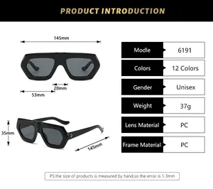 Detaillierte Größentabelle für Retro-Sonnenbrillen mit Rahmenmaßen und Produktspezifikationen