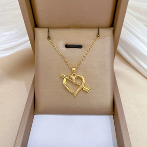 Arrow Heart Necklace Stainless Steel And Copper Pendant With Sparkling Zircon Elegant Fashion Jewelry For Women Gold