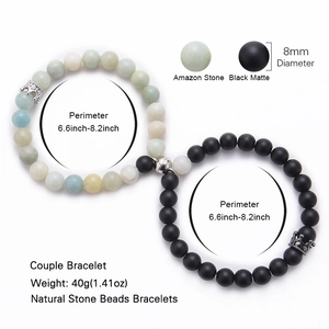 Magnetic crown couple bracelets with 8mm white pine, lava stone, and cubic zirconia