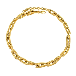 Close-up of gold-plated industrial U-link chain necklace with adjustable lobster clasp