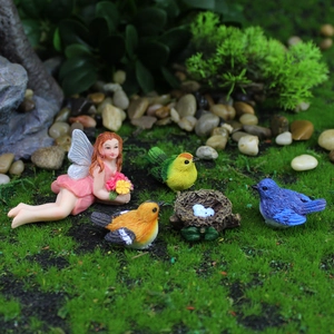 Flower Fairy Miniature Figurines Bird Nest Resin Colorful Garden Decor Fairy Garden Micro Landscape Ornament Craft