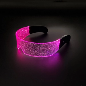 Futuristic LED luminous glasses with pink glitter frames and black temples for parties