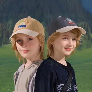 Kids colorblock baseball cap with cute bear embroidery and protective sun visor