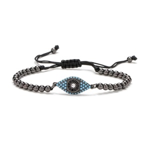 Ρυθμιζόμενο βραχιόλι με χάντρες evil eye, ζιργκόν χαλκού και πλεκτό κορδόνι