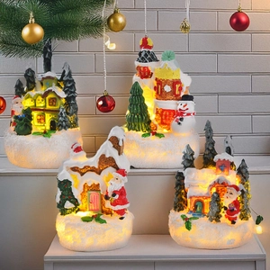 LED lighted Christmas resin village set with Santa Snowman and gingerbread houses