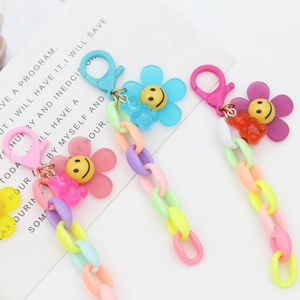 Cute sunflower and gummy bear charms with colorful chain straps for bags and keys