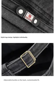 Detail of adjustable metal buckle and vintage washed cotton fabric on the cadet cap