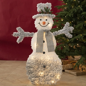 Luminous plush Christmas snowman with LED lights for festive indoor scene decoration