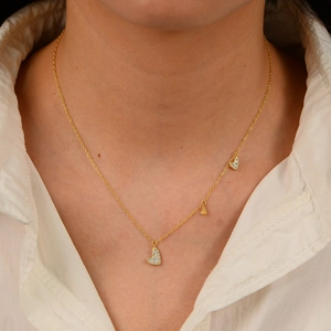 Elegant gold sterling silver heart pendant necklace with shimmering zircon stones for women