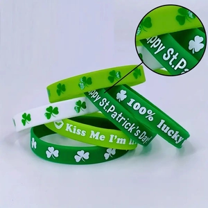 Green and white silicone wristbands with shamrocks for St. Patrick's Day party accessories