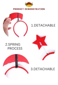 Detail of red Christmas headband showing detachable parts and spring star attachment