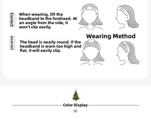 Instructional line drawing showing how to correctly wear the Christmas elf hat headband