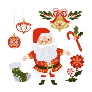 Stickers muraux Noël avec Père Noël, cloches et ornements pour décoration maison