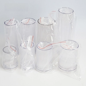 Vertical striped clear candle molds in various sizes shown in protective packaging