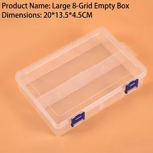 Transparent 8-grid plastic storage box with blue buckle for jewelry and small parts