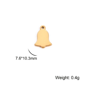 Solid gold stainless steel bell charm for DIY jewelry, size 7.6x10.3mm weighing 0.4g