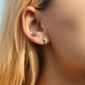 S925 sterling silver heart huggie hoop earrings with turquoise enamel and zircon stones