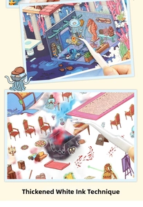 Détail de l'impression à l'encre blanche épaisse sur stickers marins et meubles vintage