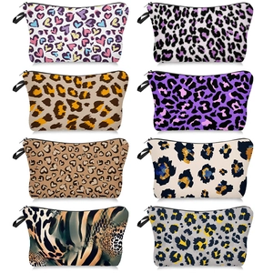 Leopard Print Cosmetic Bag Waterproof Polyester Makeup Pouch Portable Travel Toiletries Organizer For Women