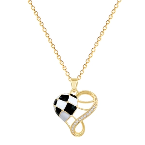 Golden heart necklace with black and white soccer pattern and sparkling crystals