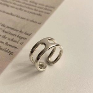 925 Sterling Silver H Shape Open Ring Double Layer Geometric Hollow Adjustable Minimalist Jewelry For Women