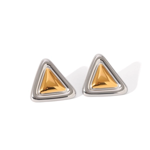 Two-tone geometric triangle stud earrings in gold and silver stainless steel