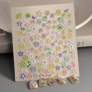Detail of 3D daisy flower nail stickers Co-253 with colorful flower art and jelly texture