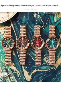 Collection of women's rose gold watches with crystal markers and colored dials